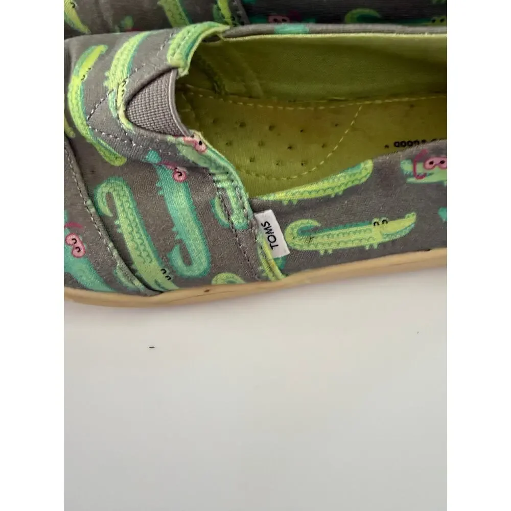 TOMS Kids Alpargata Slip-On Shoes Youth Size 2 Gray Green Alligator Crocodile